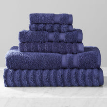 Load image into Gallery viewer, Performance Mix Textured 6-Piece Bath Towel Set - Navy Blue