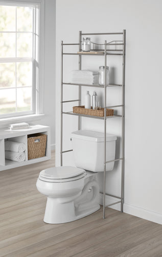 3-Shelf Bathroom over the Toilet Space Saver with Liner, Satin Nickel