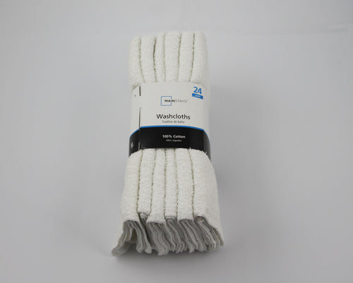 Cotton Washcloth Bundle Collection, 24 Pack, White
